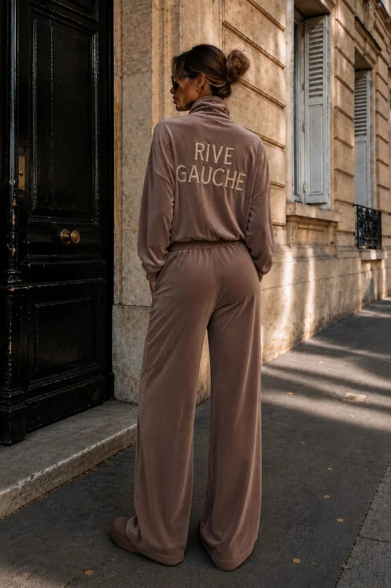 Rive Gauche Velvet Set met Wide Leg Broek – Bordeaux