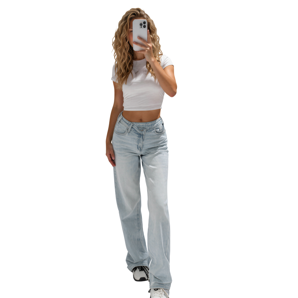 Cross Waist Jeans – Light Blue 🩵