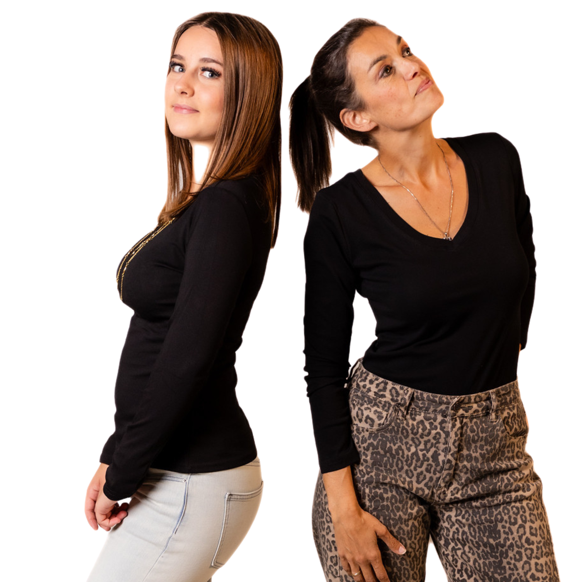 Noa Basic Longsleeve – V-hals – Zwart