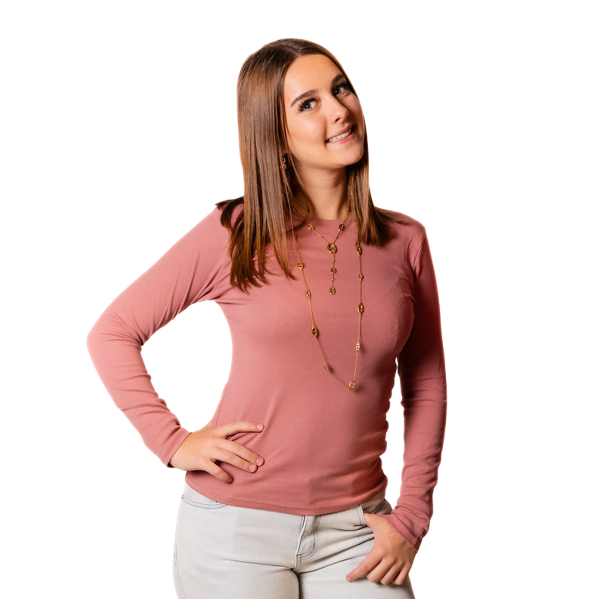Noa Basic Longsleeve – V-hals – Roze