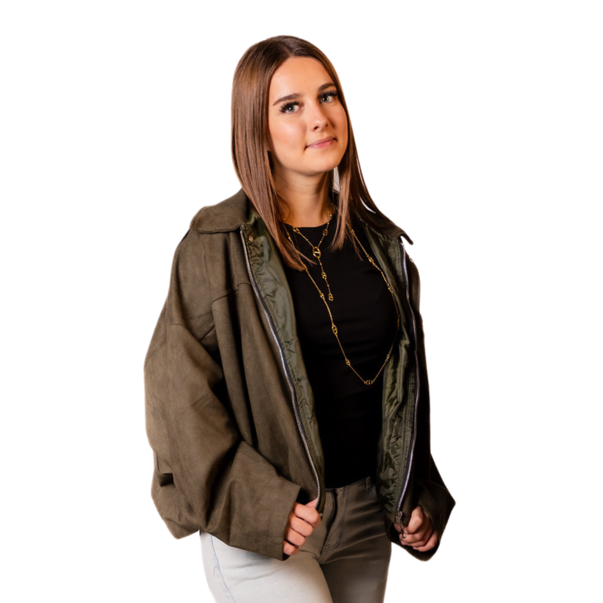 Liv Soft Suedelook Bomber Jacket – Khaki