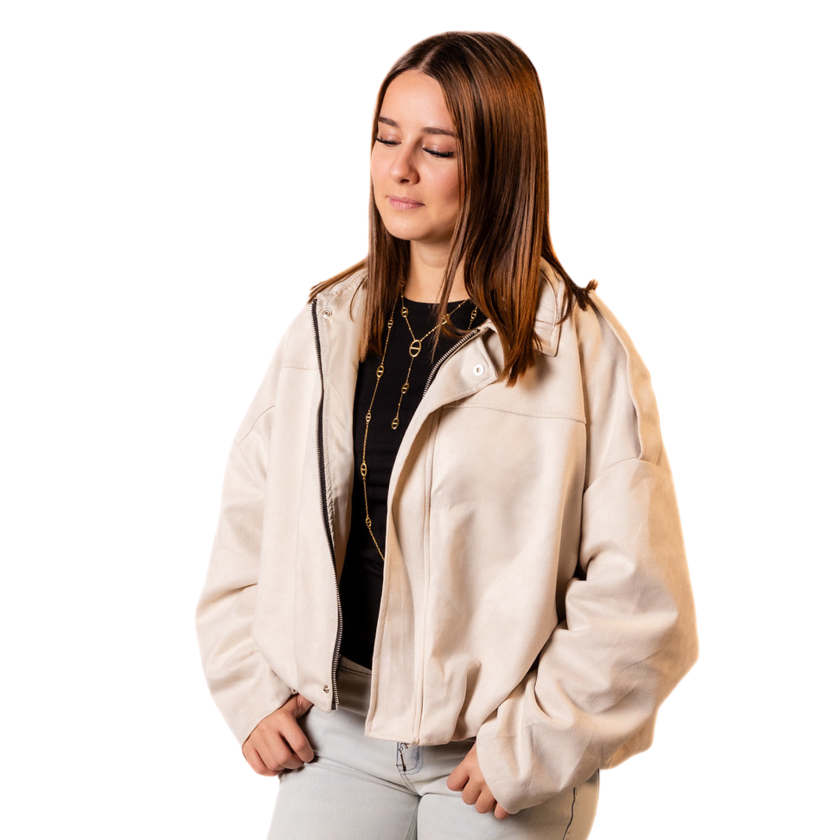 Liv Soft Suedelook Bomber Jacket – Beige