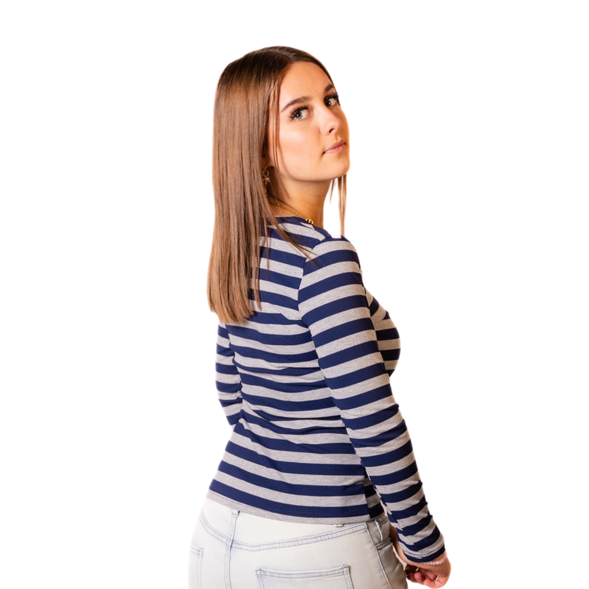 Romy gestreepte longsleeve – Marineblauw