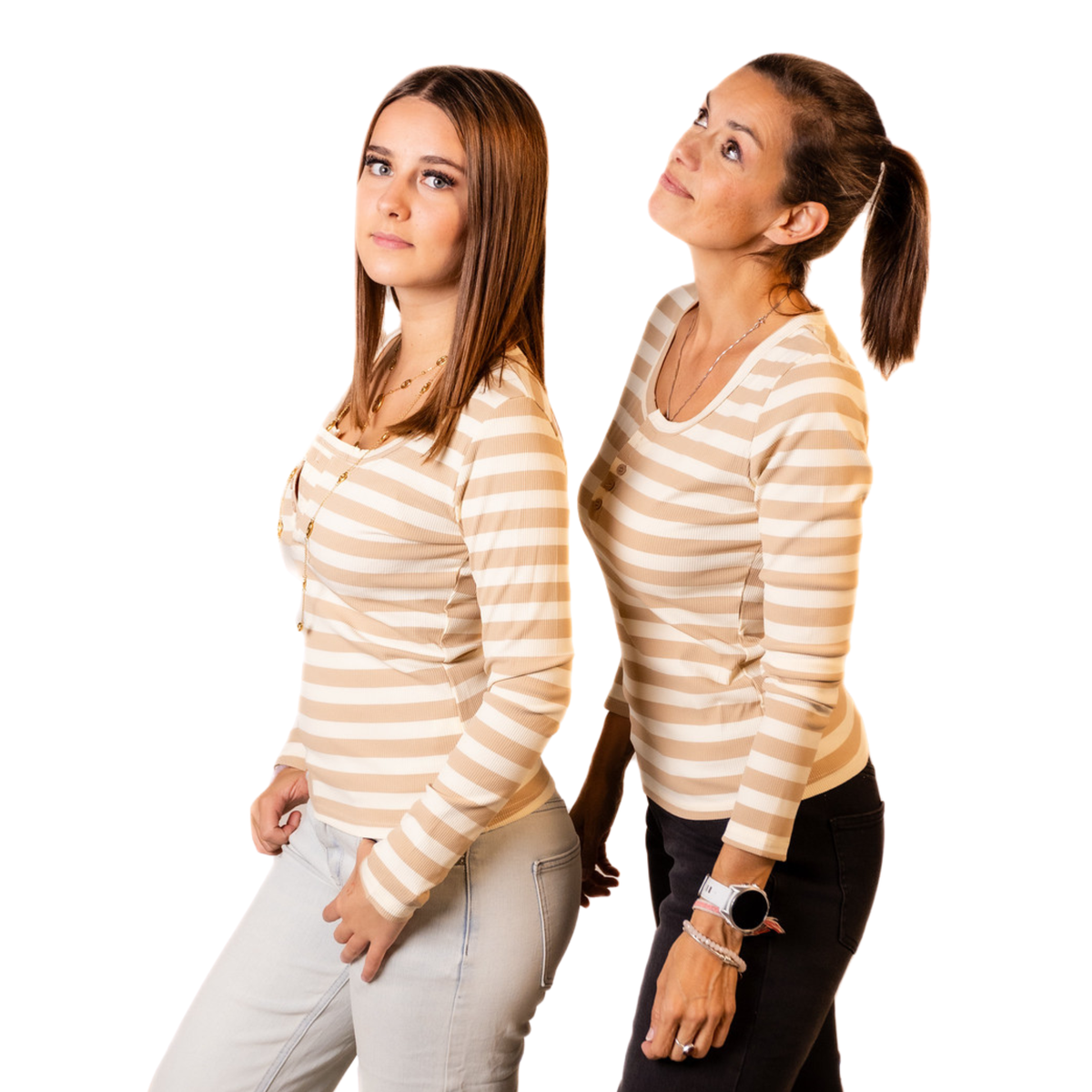 Romy gestreepte longsleeve – Taupe