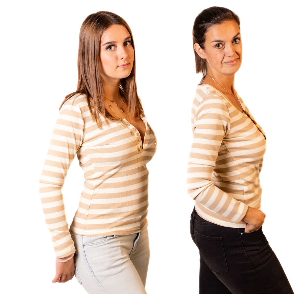 Romy gestreepte longsleeve – Taupe