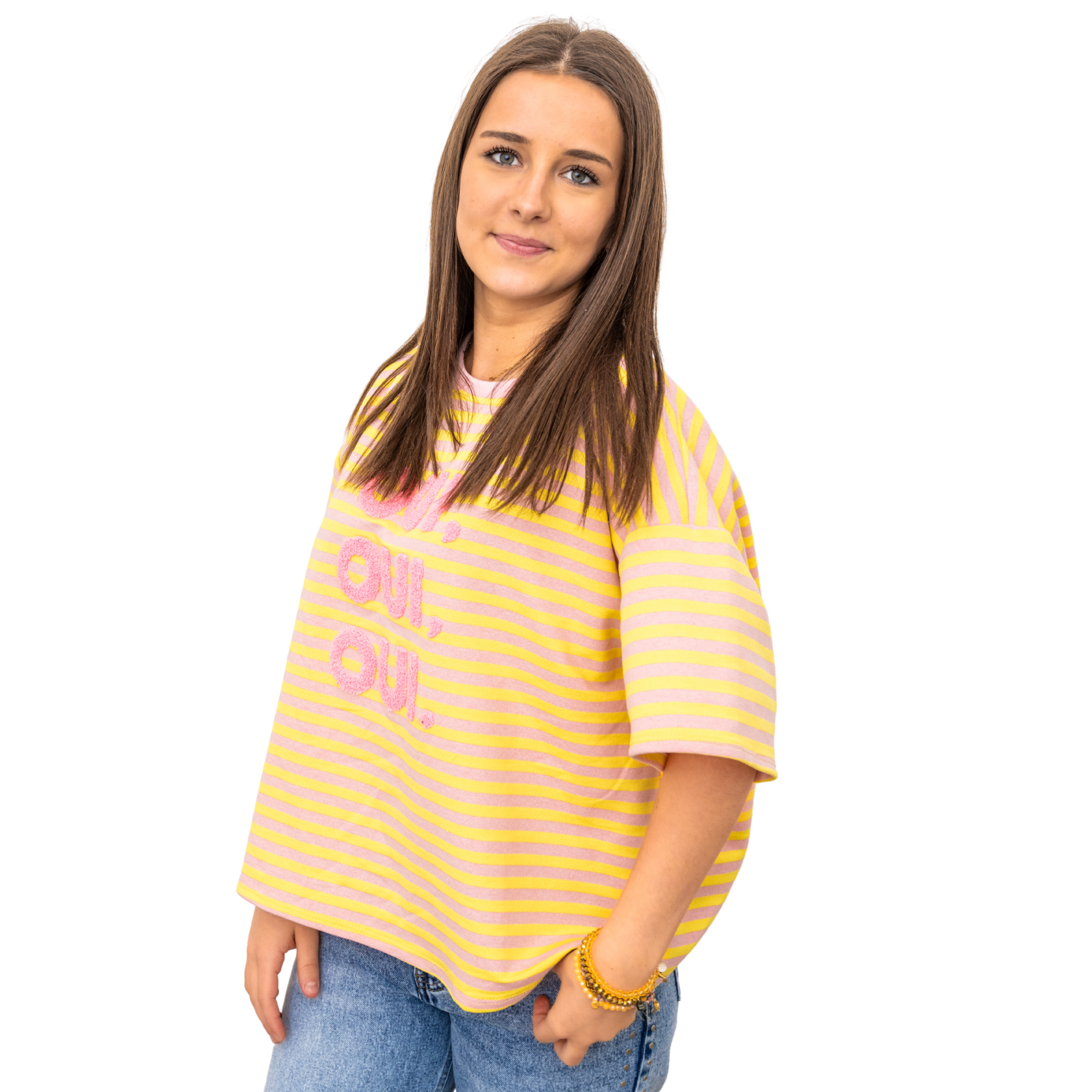 3x Oui Stripe T-shirt – Yellow/Pink