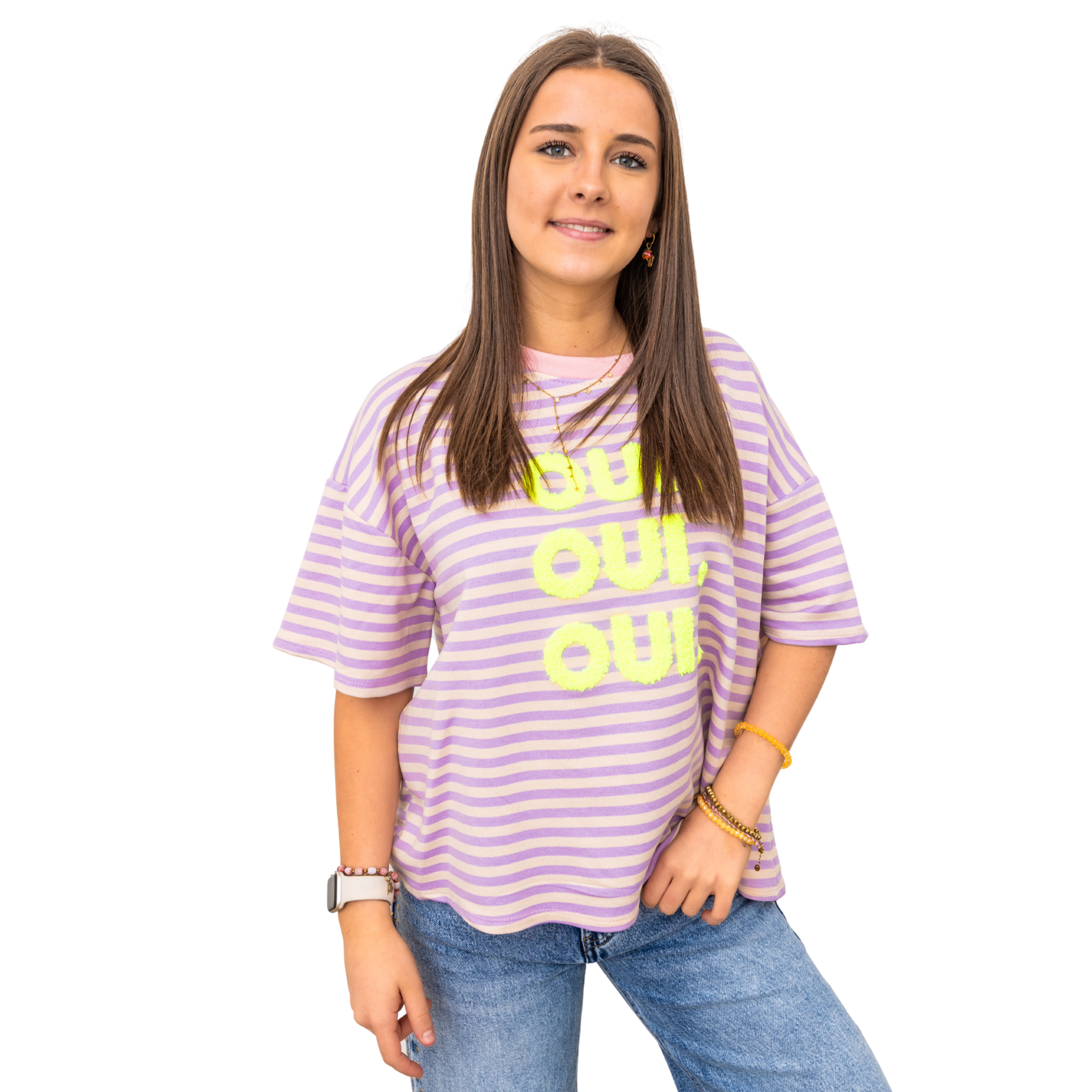 3x Oui Stripe T-shirt – Light Pink/Purple