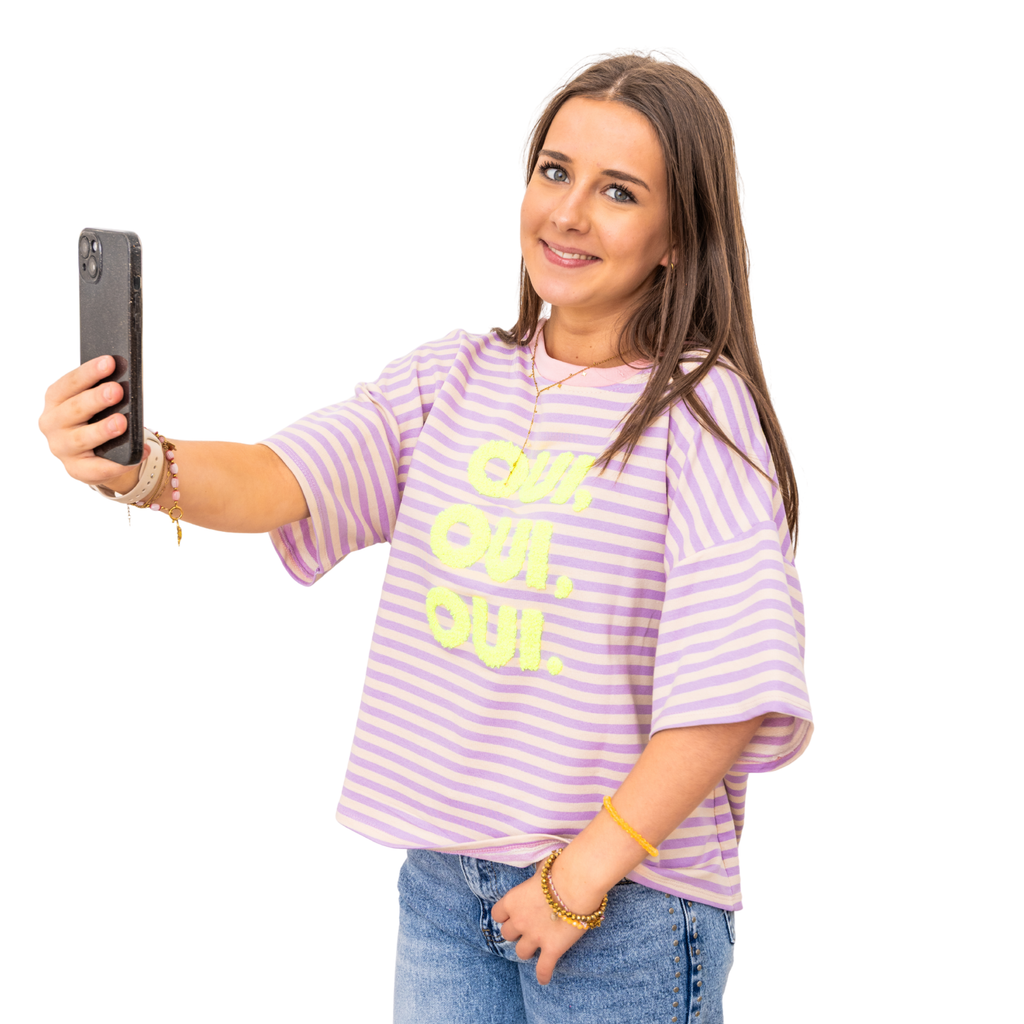 3x Oui Stripe T-shirt – Light Pink/Purple