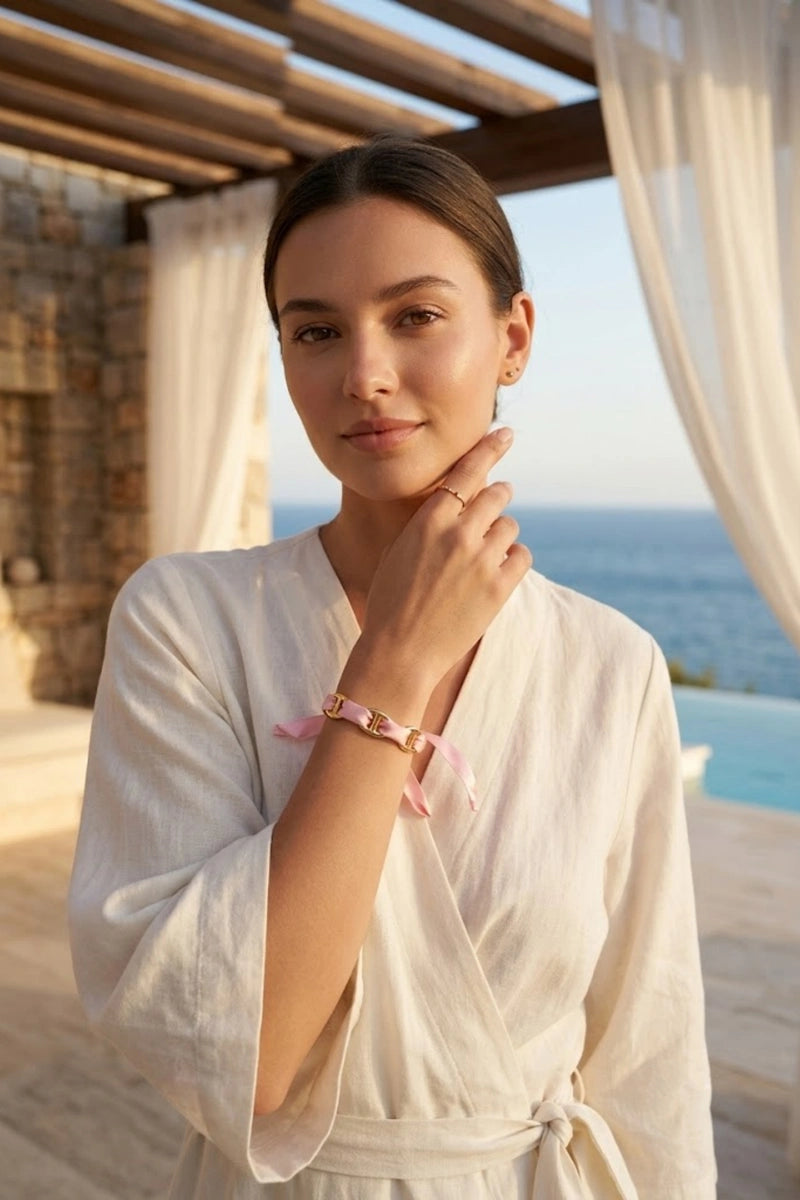Satin Link armband – Roze, foto 3