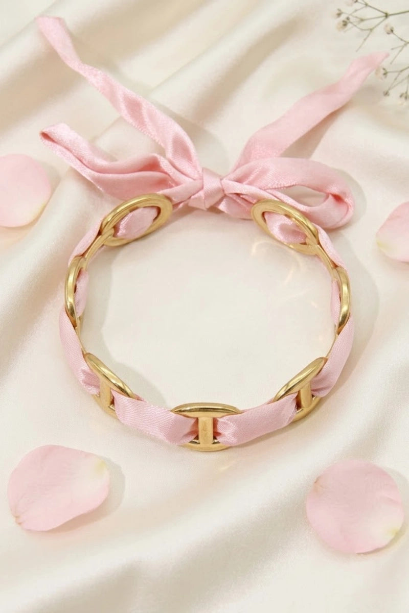 Satin Link armband – Roze, foto 2