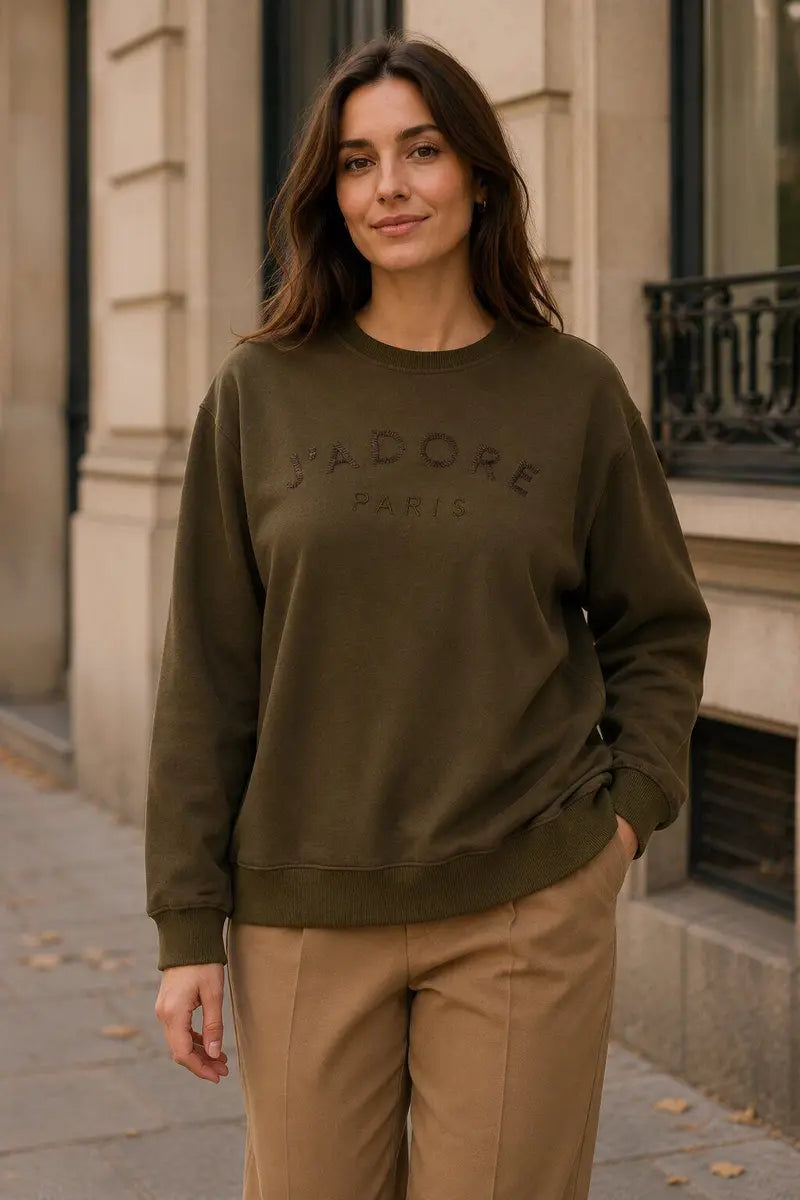 J’Adore Paris Sweatshirt – Khaki