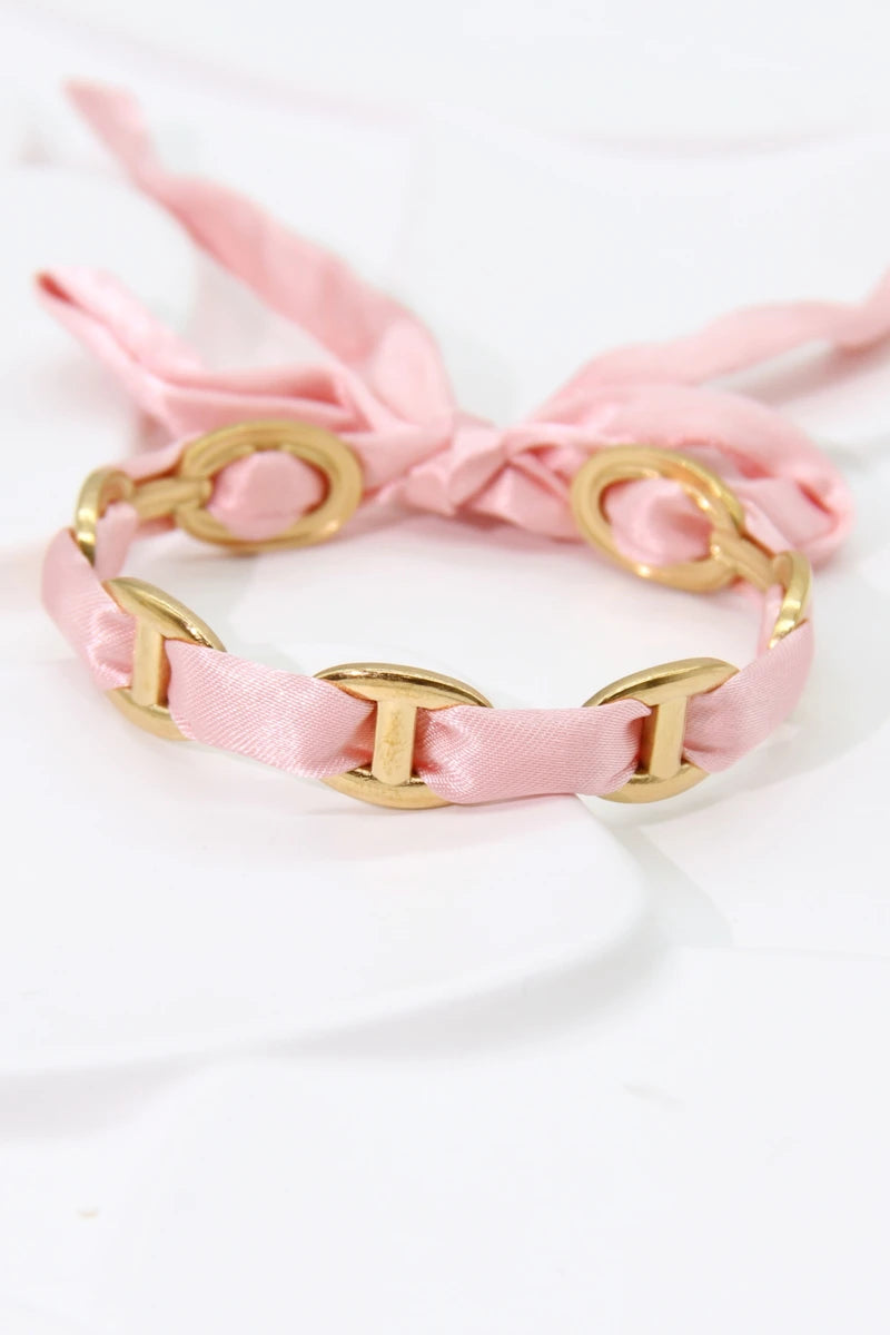 Satin Link armband – Roze, foto 4
