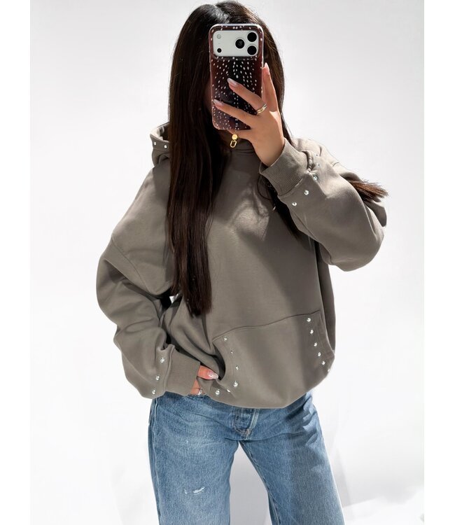 Studs Hoodie - Donker olijf