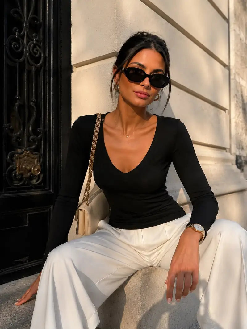 Noa V-hals longsleeve – Zwart, foto 3