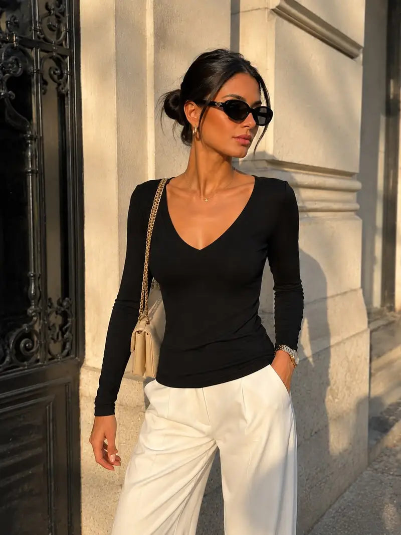 Noa V-hals longsleeve – Zwart, foto 1