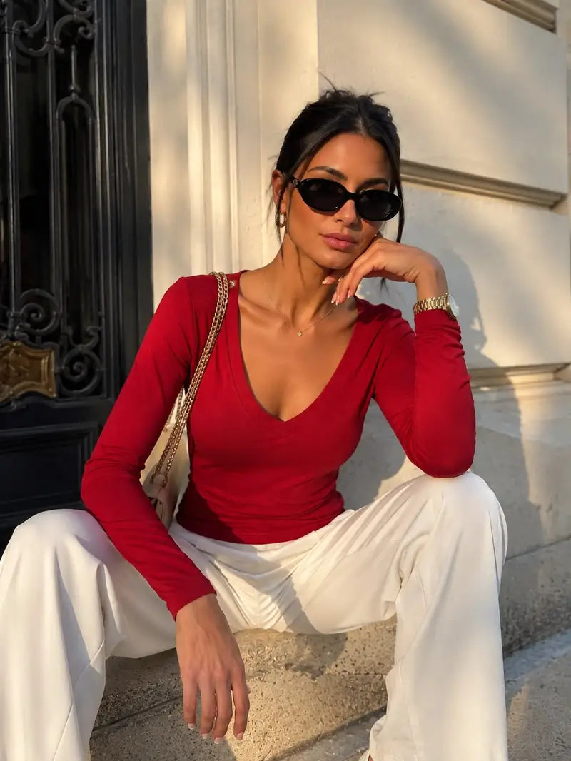 Noa V-hals longsleeve – Rood, foto 1