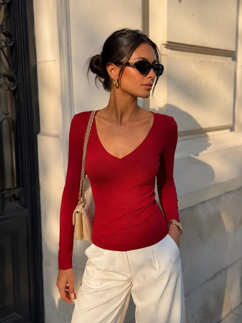 Noa V-hals longsleeve – Rood, foto 3