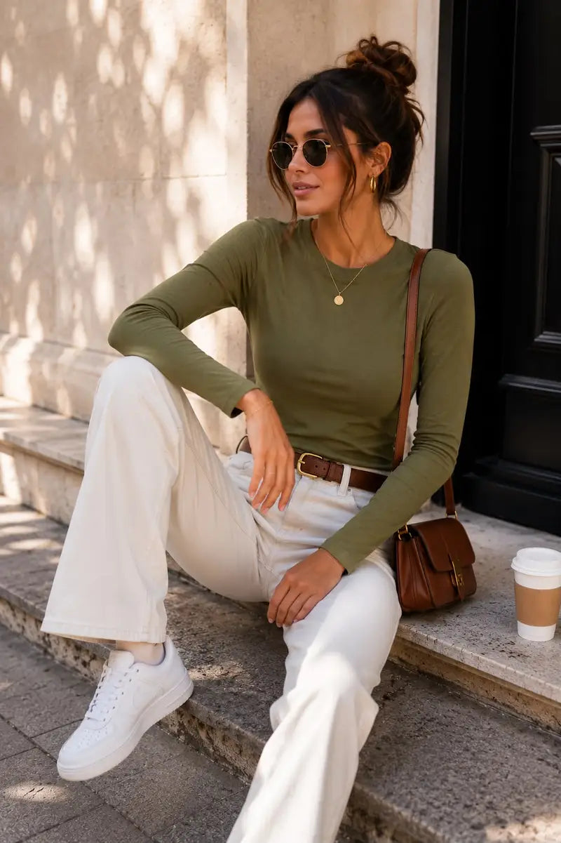 Mila essential longsleeve – Khaki, foto 1