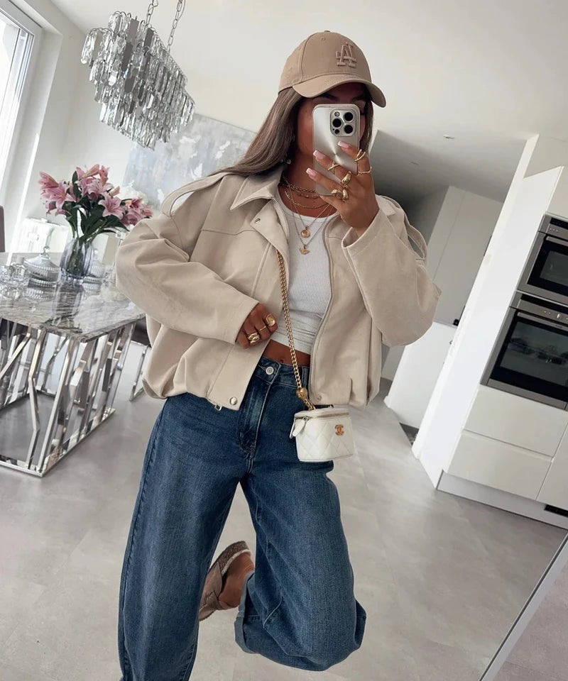 Liv suedelook bomber – Beige, foto 1